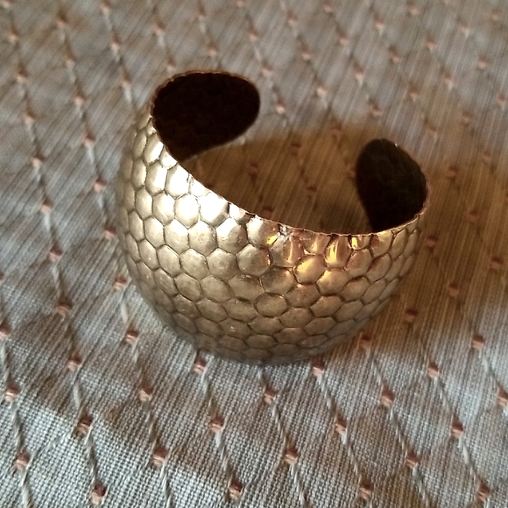 Golden Brass Beehive Stamped Cuff Bracelet